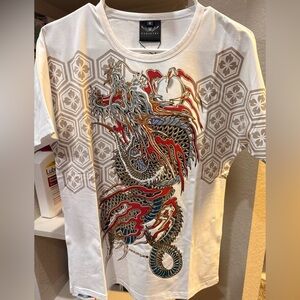 White T-Shirt with Dragon Design